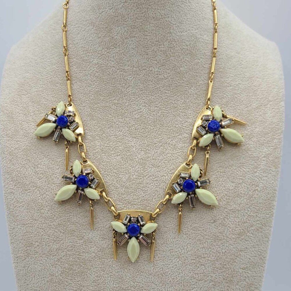 J Crew Art Deco Blue Crystal and Resin Necklace